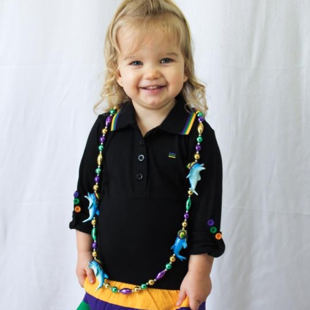 Mardi Gras Girls Dress Black W/Purple, Green & Gol